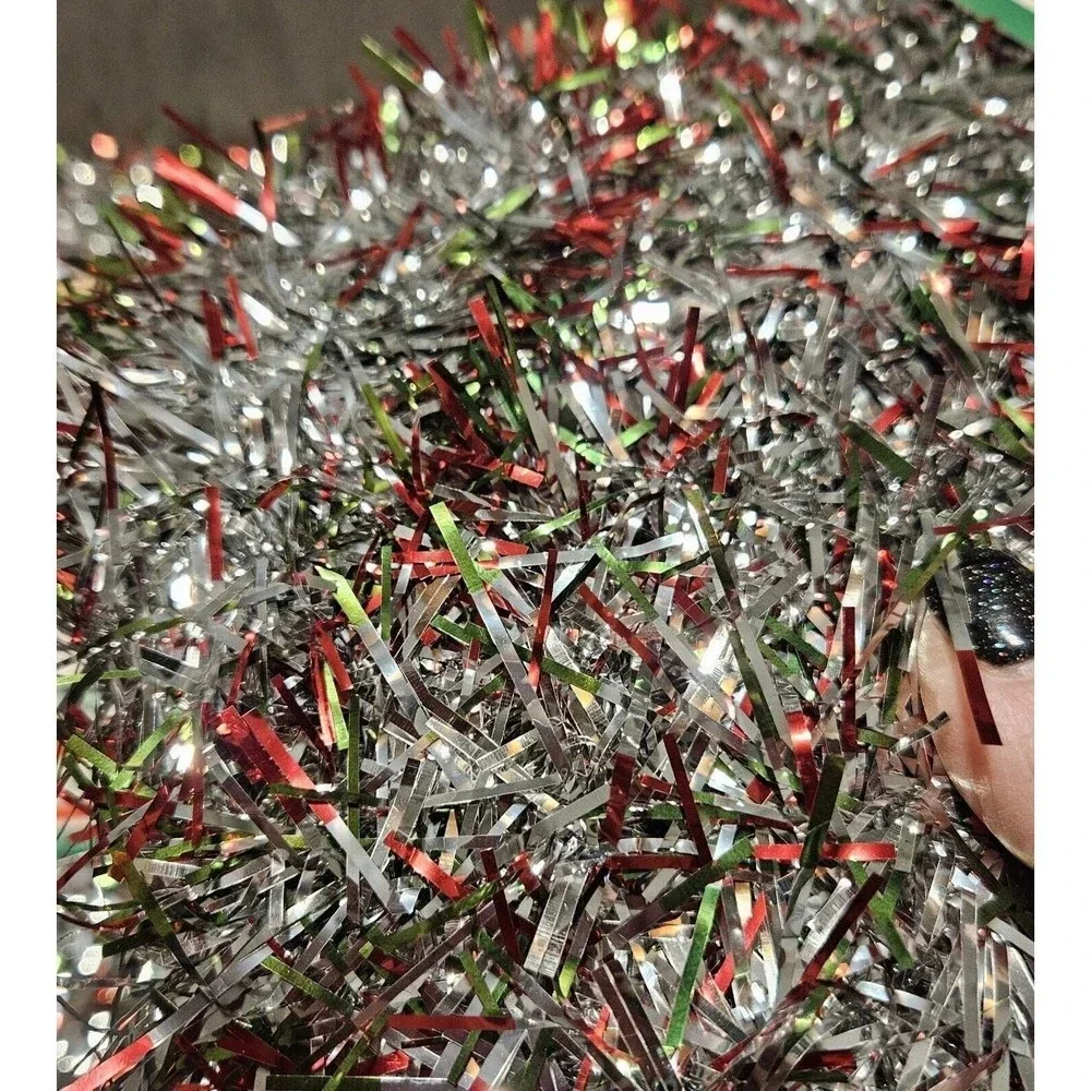 NOS Vtg Stardust Red Green Tinsel Christmas Garland 15 Ft Lot 2 Flame Resistant